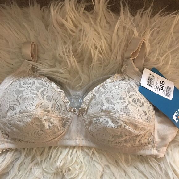 Laura Colombian Lingerie Wireless Bra 34B Beige High Coverage Lace Sheer Comfy - Picture 2 of 5